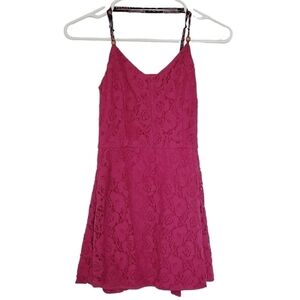 7015 * Xhilaration Lace Spaghetti Strap Mini Dress Magenta Size S